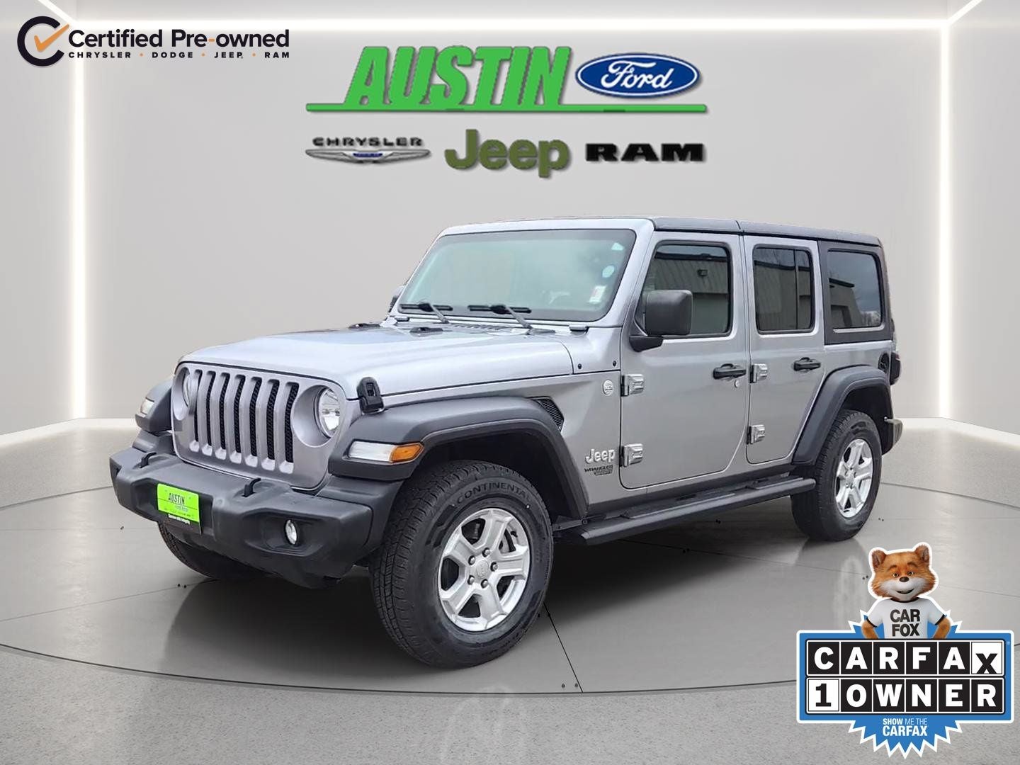 2018 Jeep Wrangler Unlimited Sport S 4x4 in Billet Silver Metallic Clearcoat — front three-quarter view