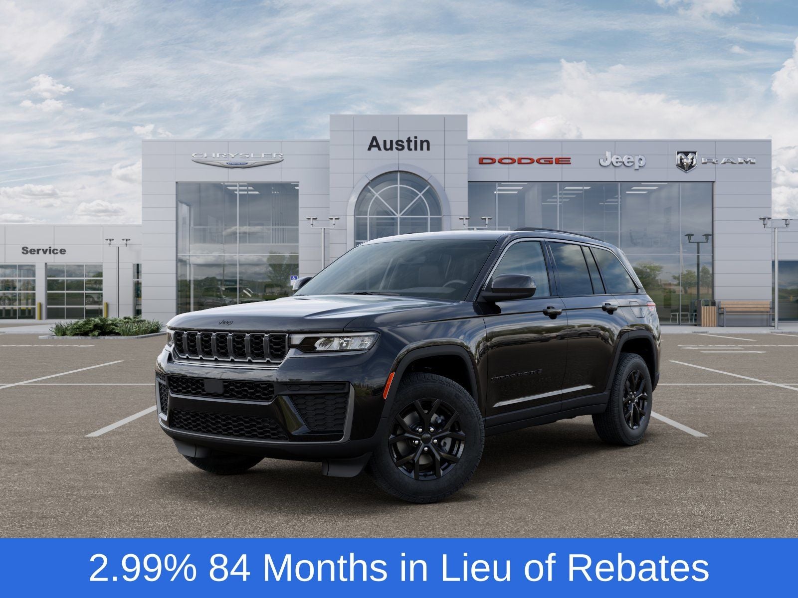 2026 Jeep Grand Cherokee GRAND CHEROKEE LAREDO ALTITUDE 4X4 in Diamond Black Crystal Pearl-Coat Exterior Paint — front three-quarter view