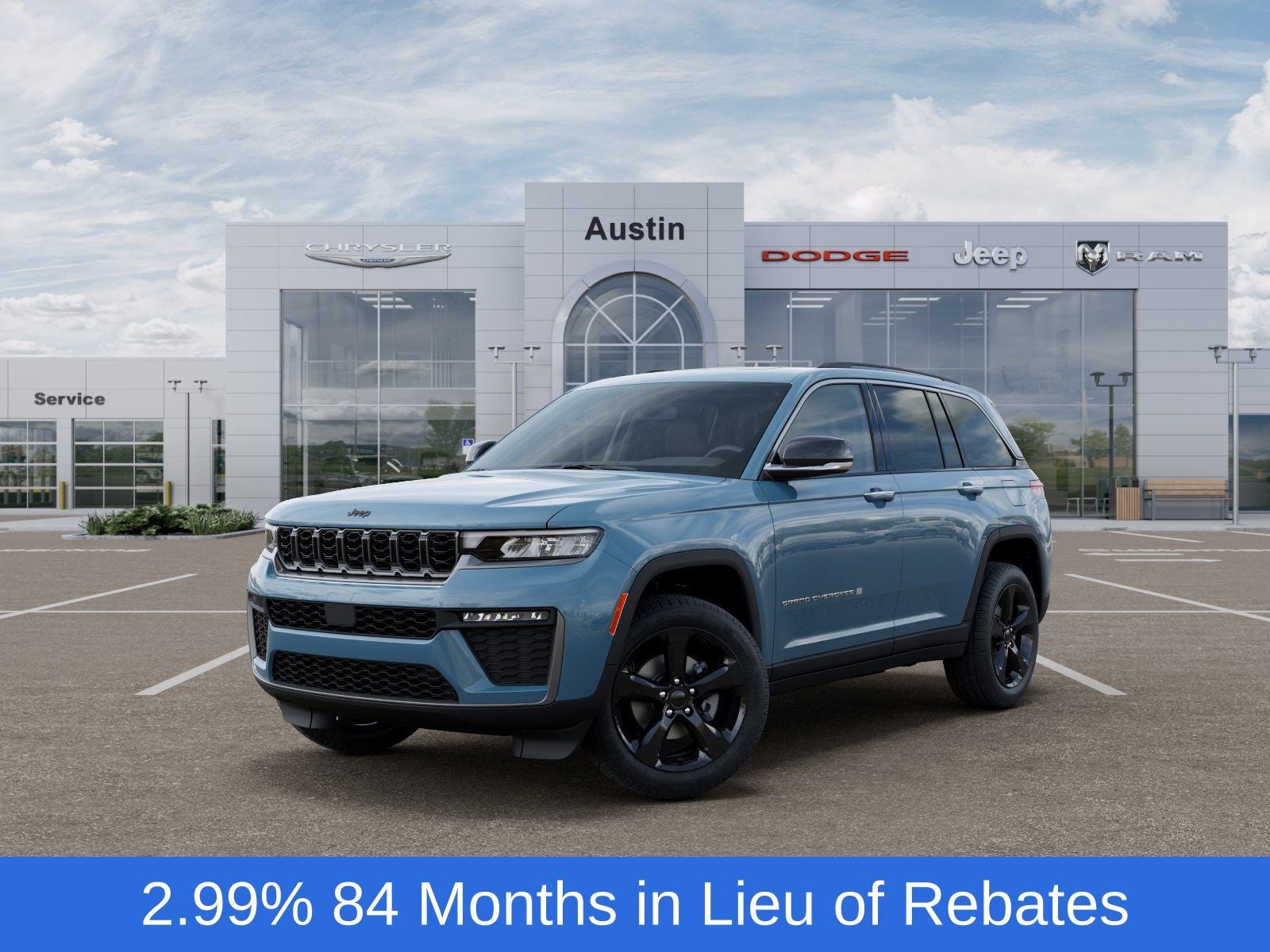 2026 Jeep Grand Cherokee GRAND CHEROKEE LIMITED 4X4 in Steel Blue Exterior Paint — front three-quarter view