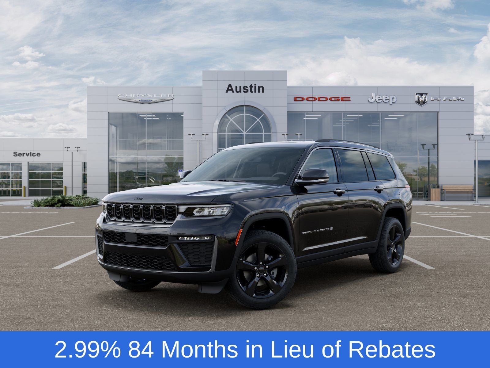 2026 Jeep Grand Cherokee GRAND CHEROKEE L LIMITED 4X4 in Diamond Black Crystal Pearl-Coat Exterior Paint — front three-quarter view