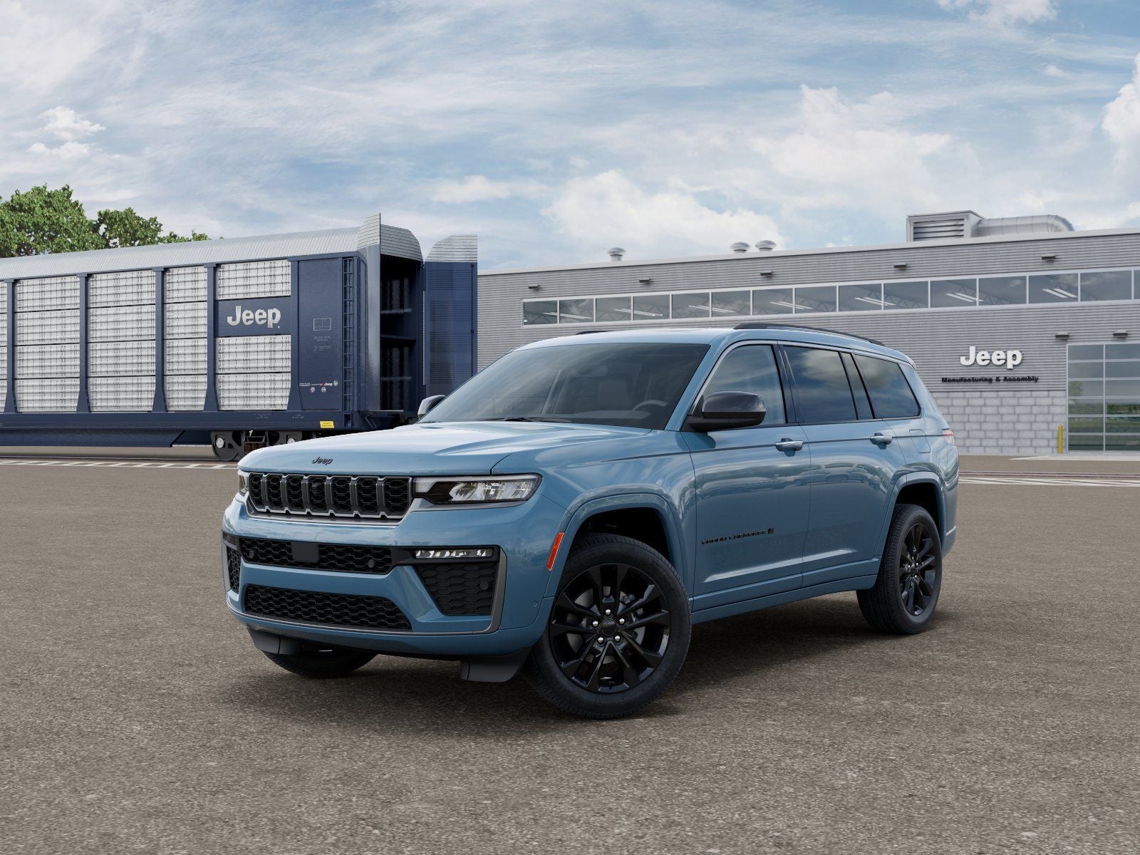 2026 Jeep Grand Cherokee GRAND CHEROKEE L LIMITED RESERVE 4X4 in Steel Blue Exterior Paint — front three-quarter view