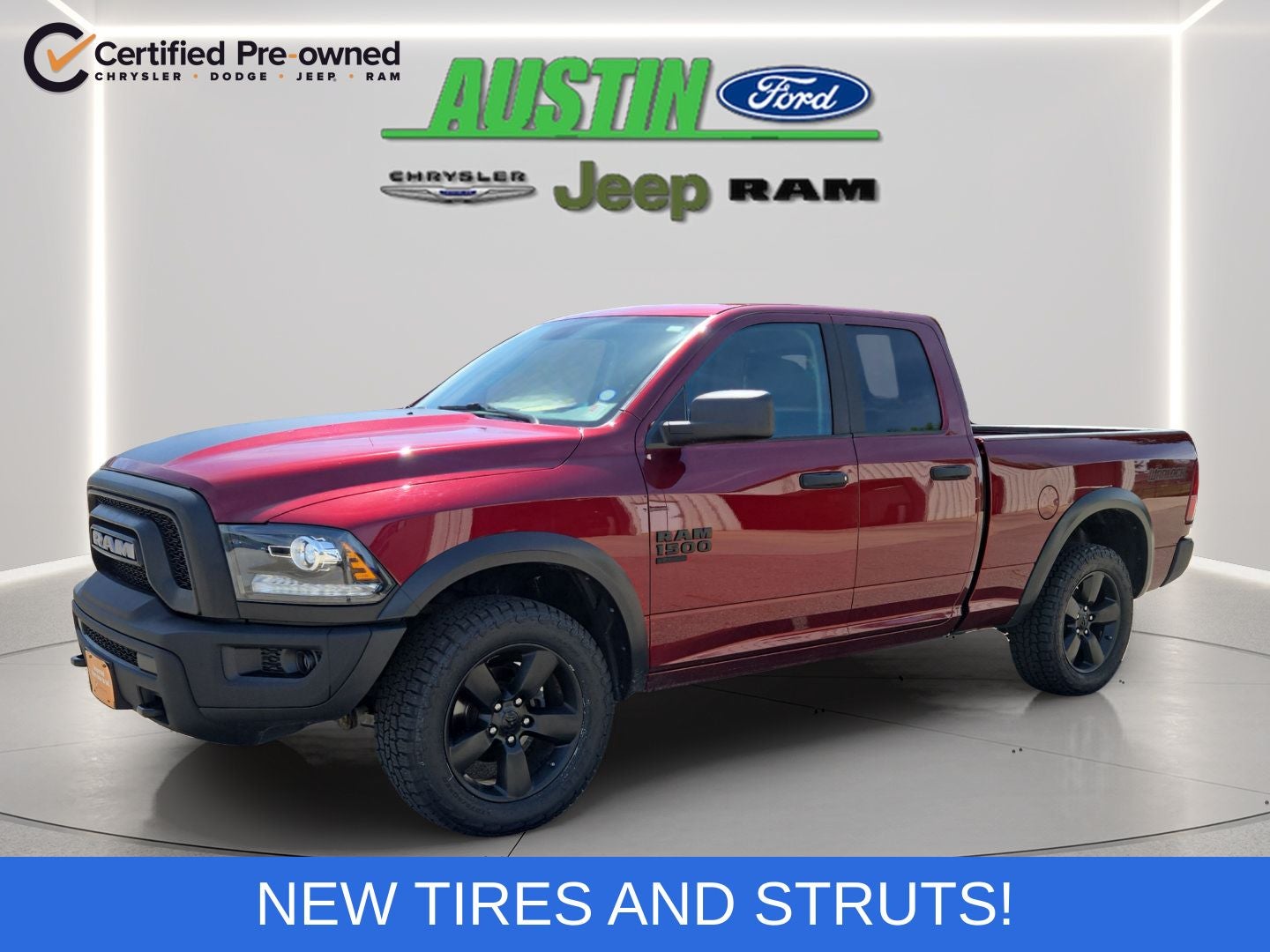 2020 RAM 1500 Classic Warlock Quad Cab 4x4 6'4' Box in Delmonico Red Pearlcoat — front three-quarter view