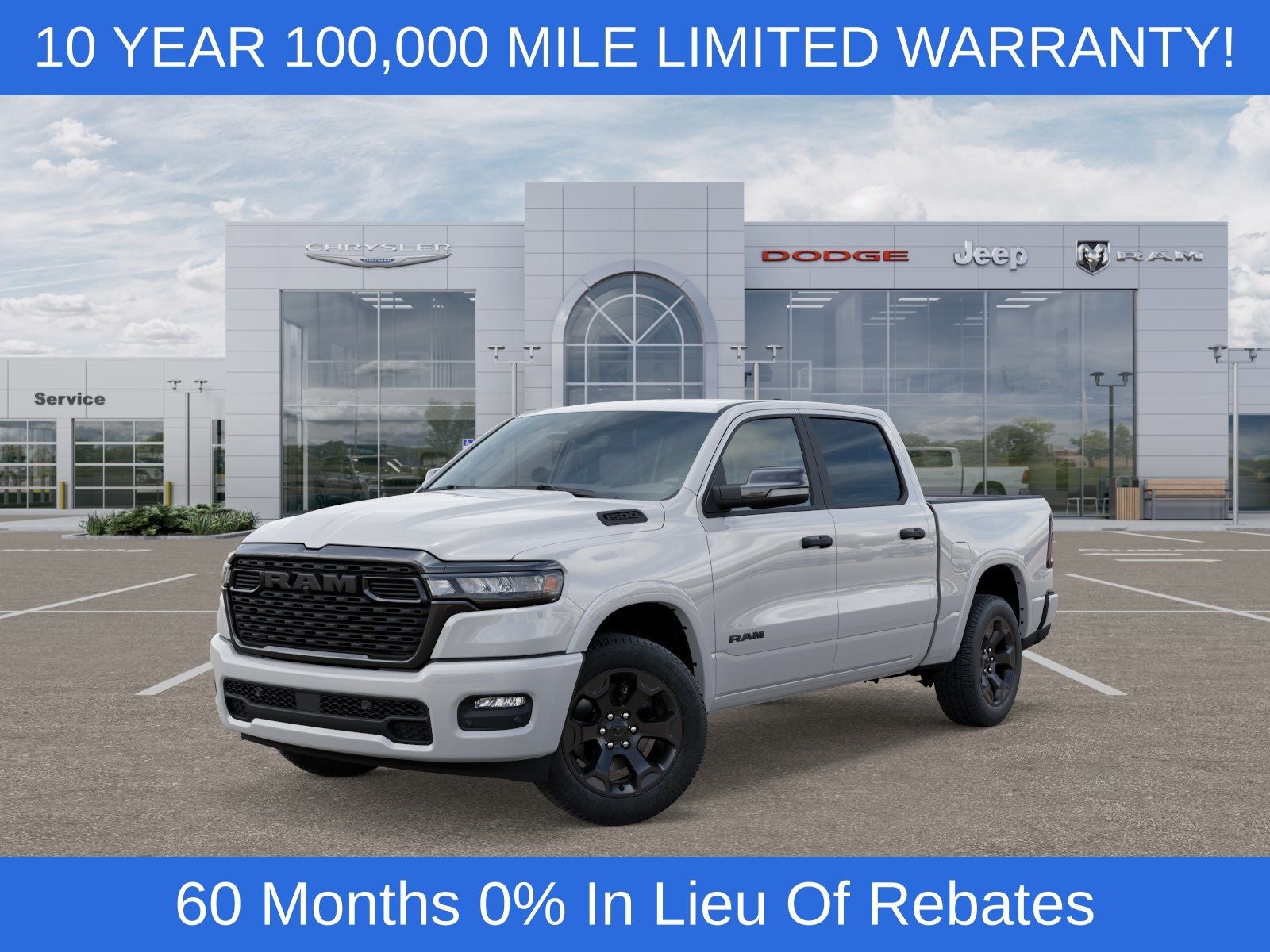 2026 RAM Ram 1500 RAM 1500 BIG HORN CREW CAB 4X4 5'7' BOX in Bright White Clear-Coat Exterior Paint — front three-quarter view