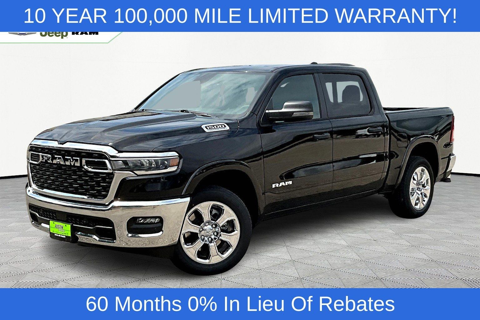 2026 RAM Ram 1500 RAM 1500 BIG HORN CREW CAB 4X4 5'7' BOX in Diamond Black Crystal Pearl-Coat Exterior Paint — front three-quarter view