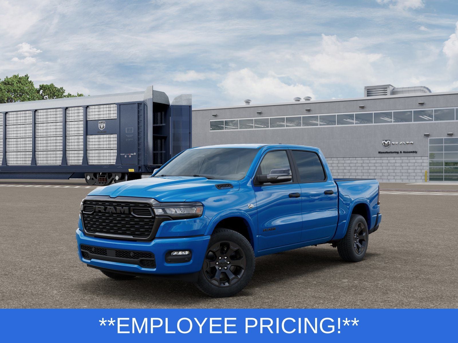 2026 RAM Ram 1500 RAM 1500 BIG HORN CREW CAB 4X4 5'7' BOX in Hydro Blue Pearl-Coat Exterior Paint — front three-quarter view