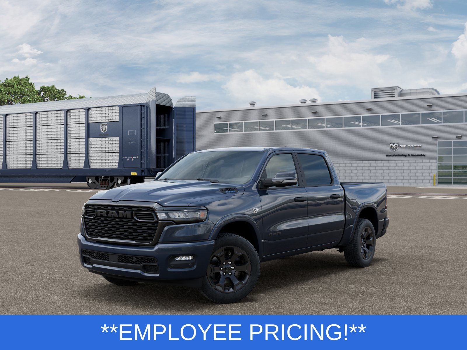 2026 RAM Ram 1500 RAM 1500 BIG HORN CREW CAB 4X4 5'7' BOX in Forged Blue Metallic Exterior Paint — front three-quarter view