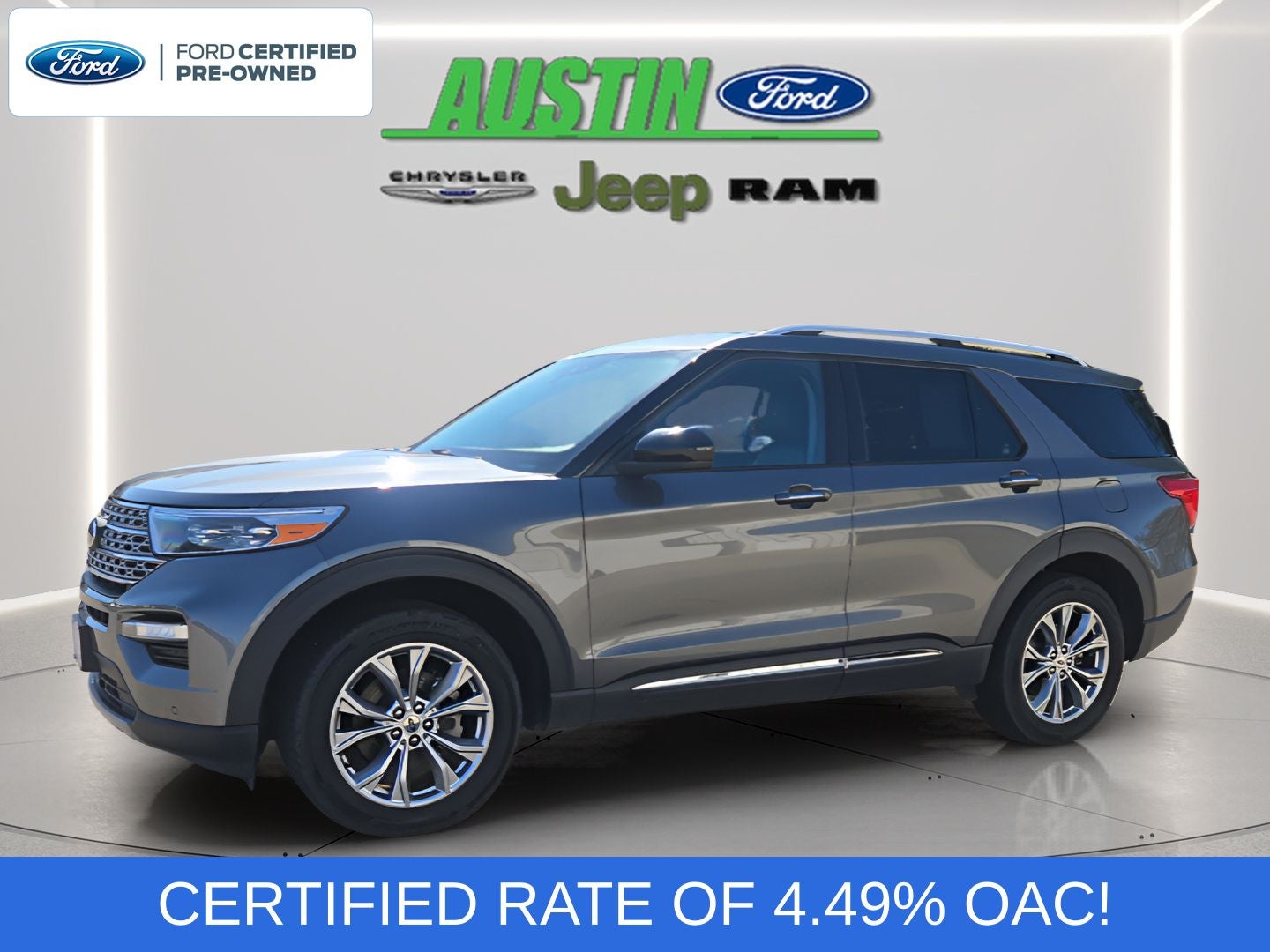 2023 Ford Explorer Limited in Gray Metallic — front three-quarter view