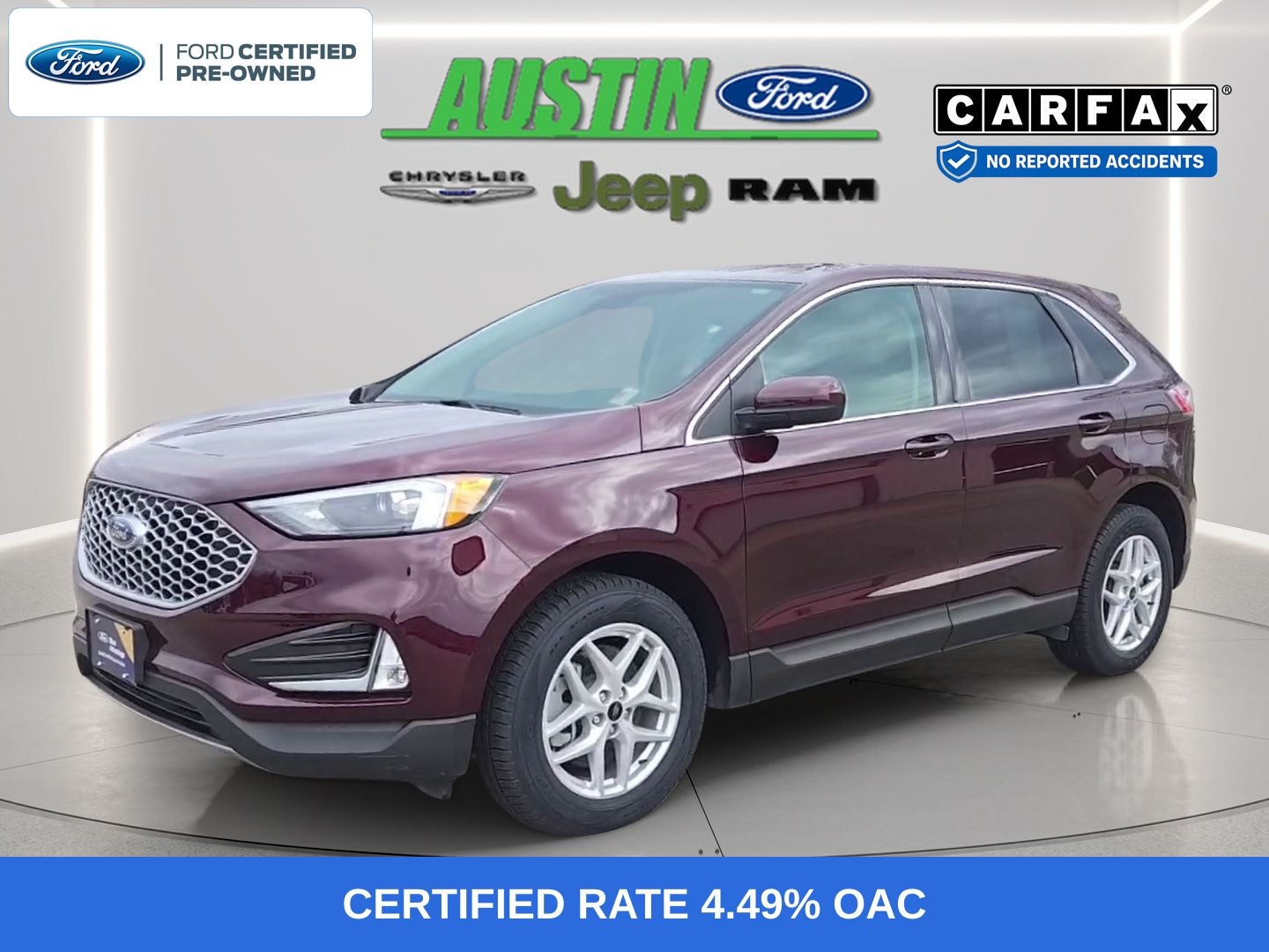 2024 Ford Edge SEL in Burgundy Velvet Metallic Tinted Clearcoat — front three-quarter view