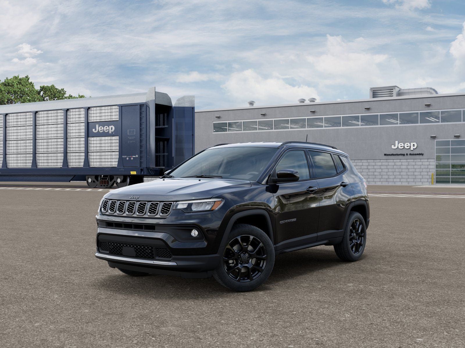 2026 Jeep Compass COMPASS LATITUDE ALTITUDE 4X4 in Diamond Black Crystal Pearl-Coat Exterior Paint — front three-quarter view