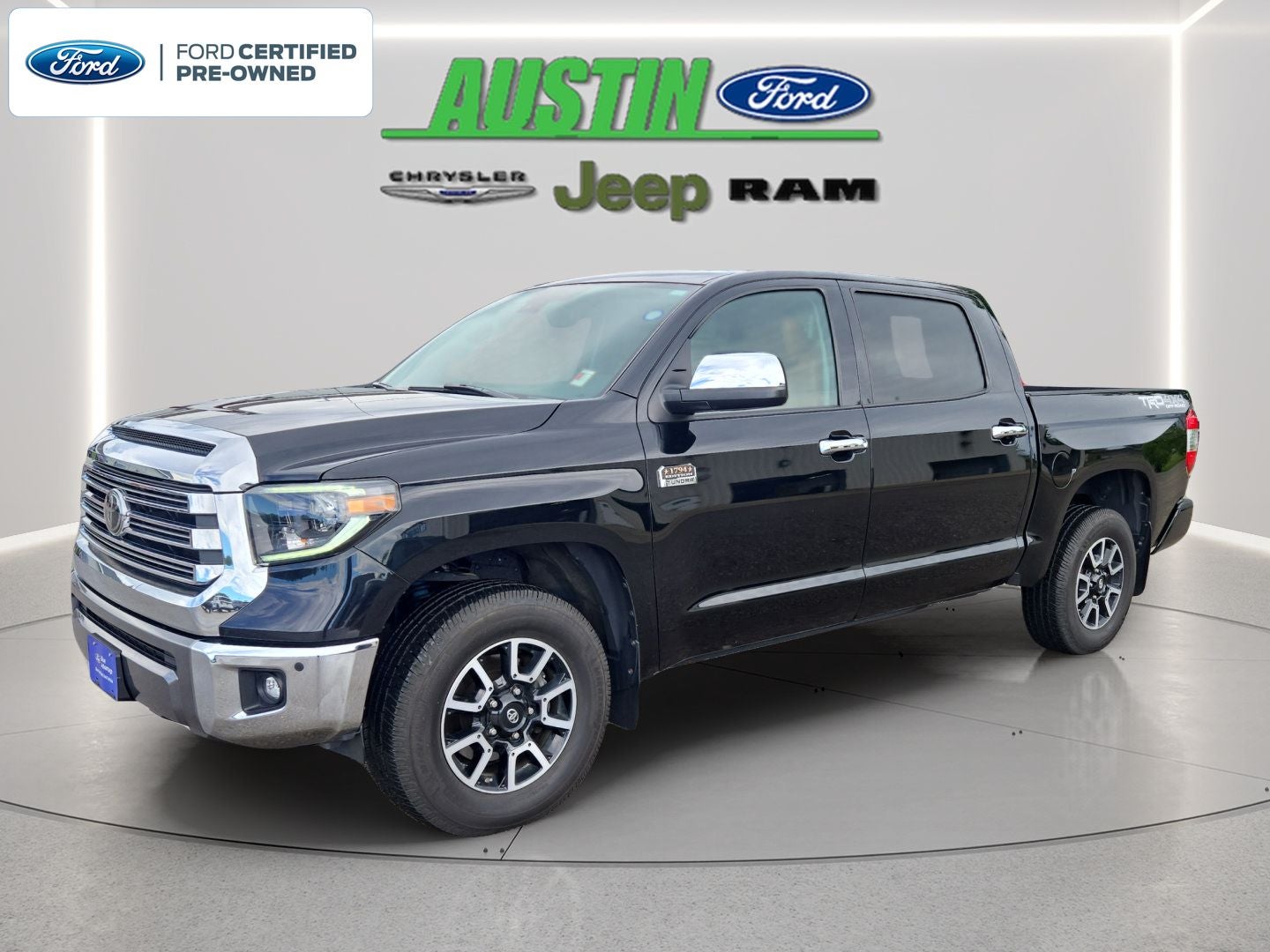 2019 Toyota Tundra 1794 5.7L V8 in Midnight Black Metallic — front three-quarter view