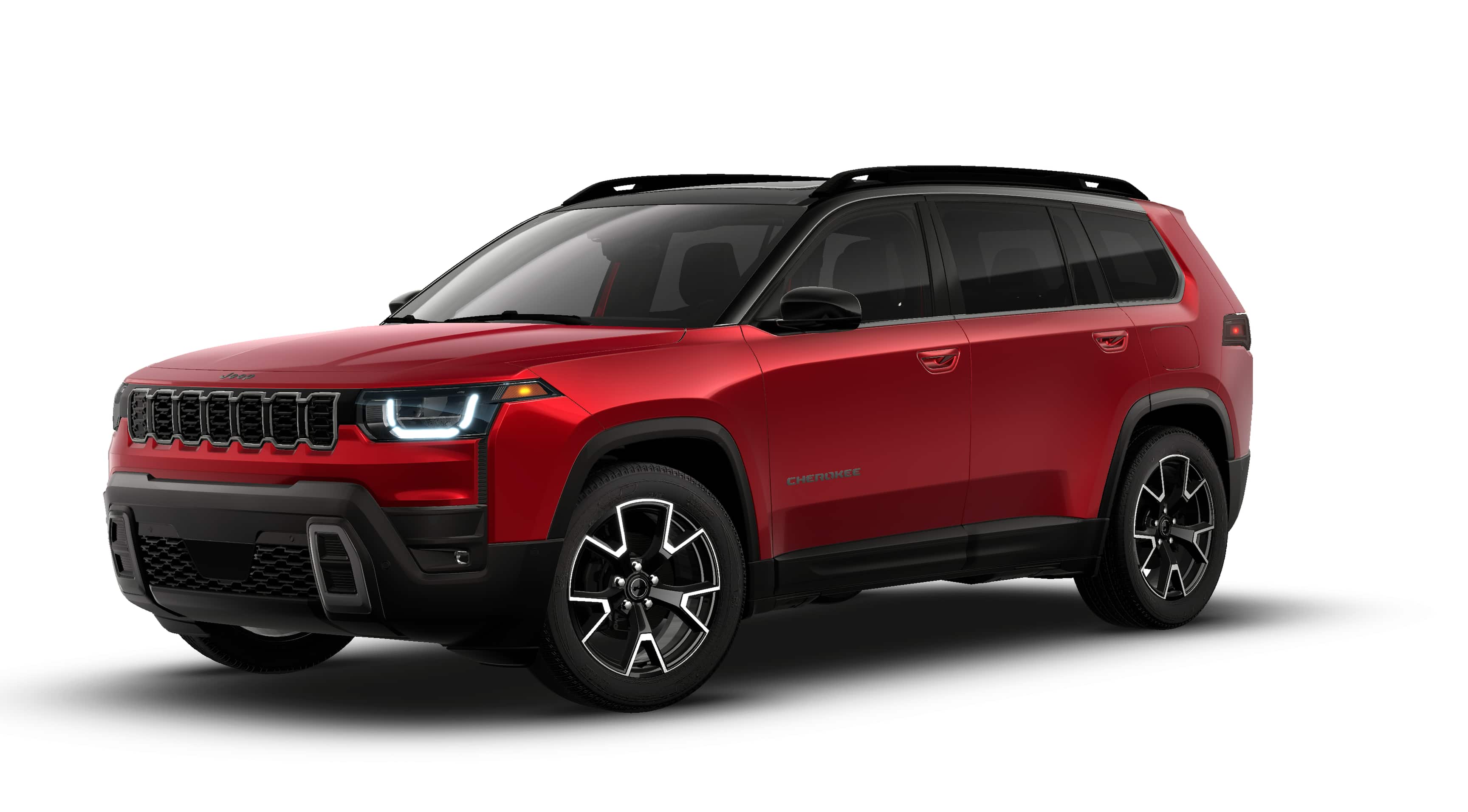 2026 Jeep Cherokee CHEROKEE OVERLAND 4X4 in Red Hot Pearl-Coat Exterior Paint — front three-quarter view